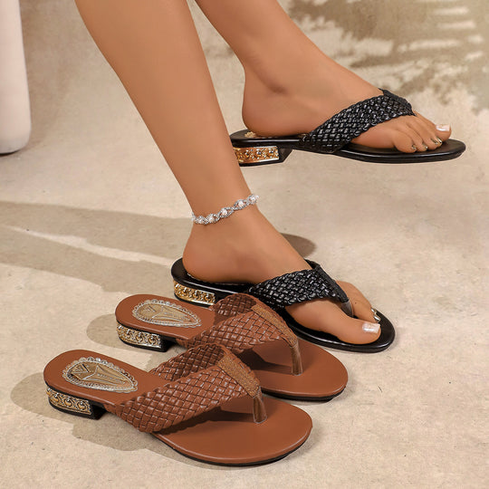 Damen Pantoletten mit geflochtenem Riemendesign und elegantem Blockabsatz EB