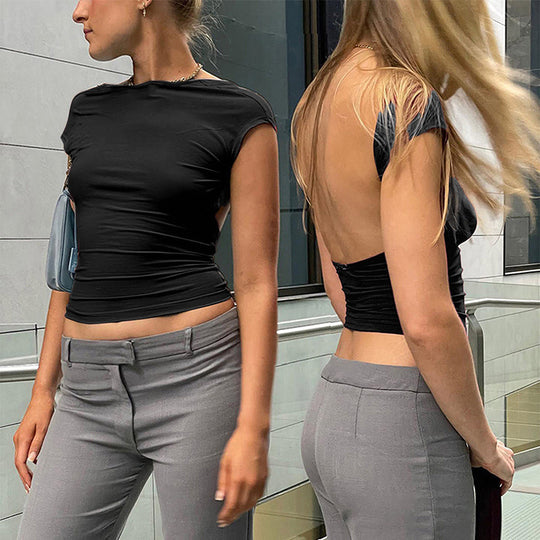 Damen Crop-Top mit weitem Ausschnitt und figurbetonter Passform EB