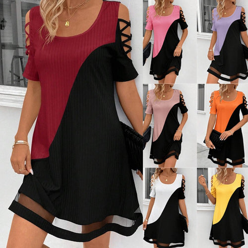 Damen modisches Freizeitkleid mit Cut-Out Ärmeln und asymmetrischem Design EB