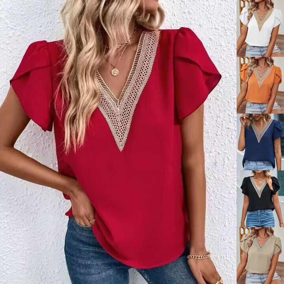 Damen Bluse mit eleganter Spitze und modernen Puffärmeln EB