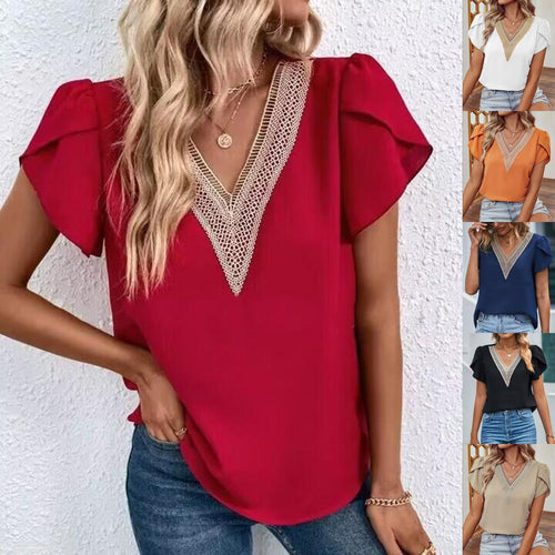 Damen Bluse mit eleganter Spitze und modernen Puffärmeln EB