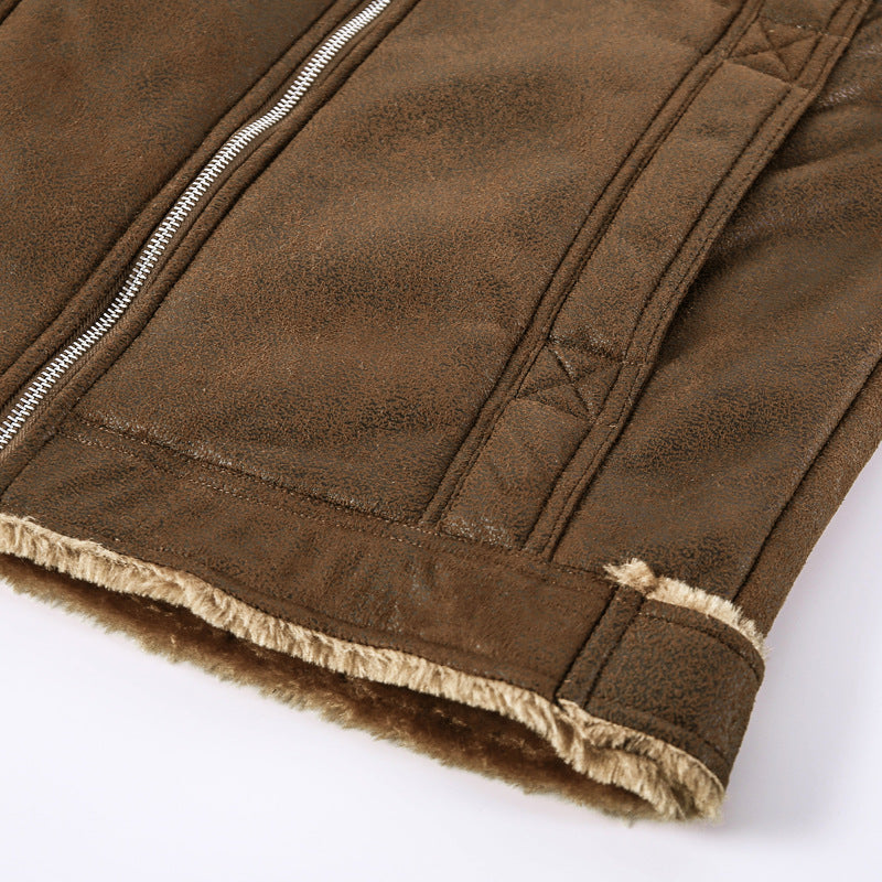 Herren Bikerjacke aus Lederimitat mit Teddyfell-Futter und asymmetrischem Reißverschluss EB