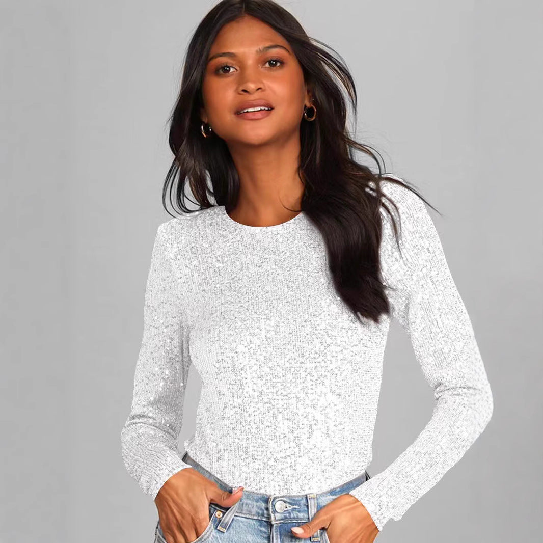Damen Glitzerndes Bodysuit mit langen Ärmeln und schimmerndem Obermaterial EB