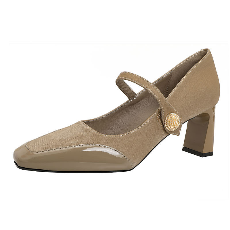 Damen Elegante Mary Jane Pumps mit modischem Riemen und glänzendem Absatz EB