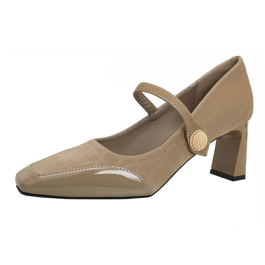 Damen Elegante Mary Jane Pumps mit modischem Riemen und glänzendem Absatz EB