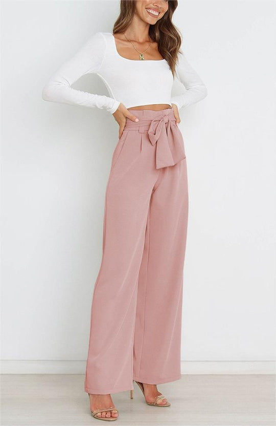 Damen Weitgeschnittene Hose mit dekorativem Bindegürtel EB