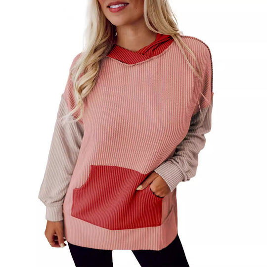 Damen lässiger Kapuzenpullover mit strukturiertem Design und praktischen Taschen EB