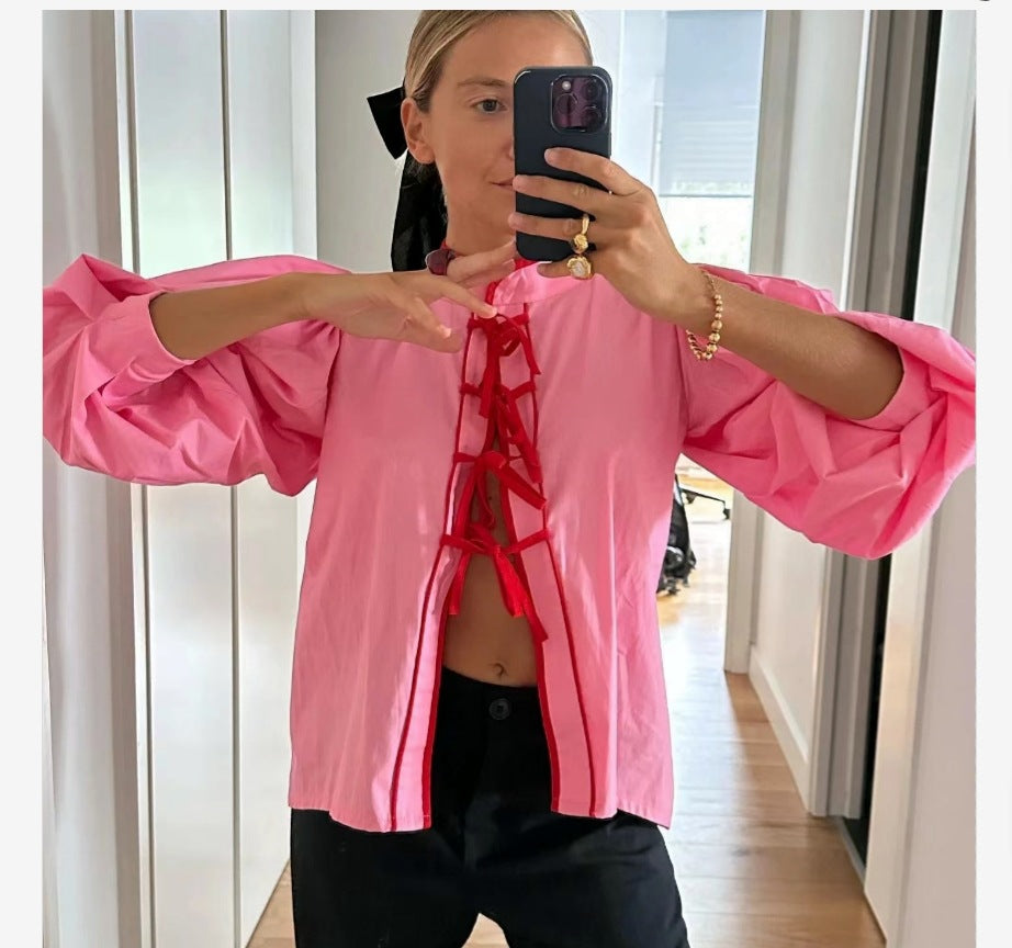 Damen Verspielte Bluse mit Rüschendetails und Kordelzug EB