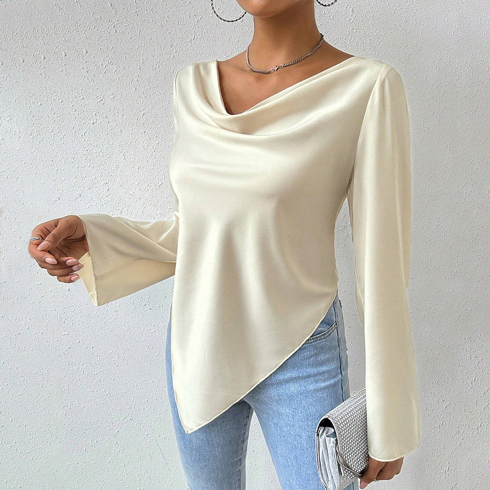 Damen Bluse mit Wasserfallkragen, weiten Trompetenärmeln und fließender Satinoptik Eichborn Berlin