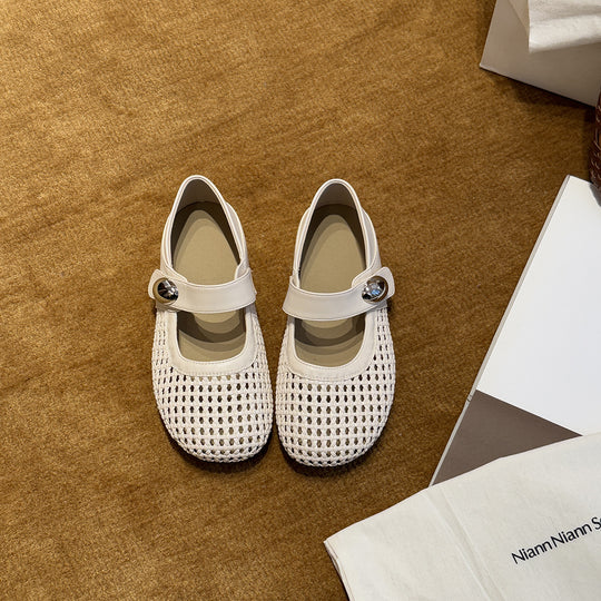 Damen Modische Ballerinas mit dekorativer Schnalle und Netzdesign EB