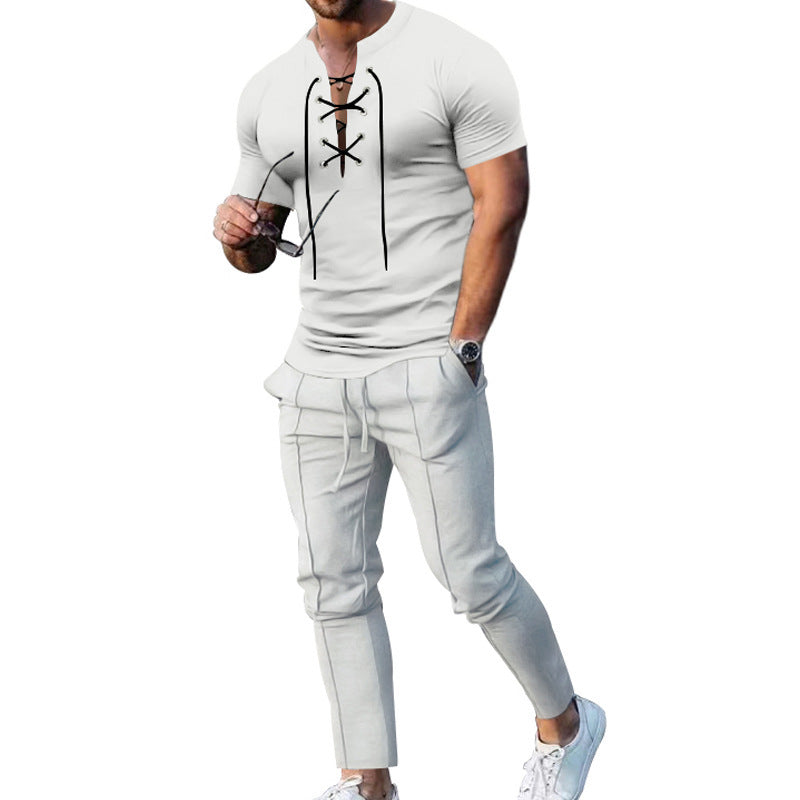 Herren Freizeit-Set mit lässigem Henley-Oberteil und modernen Jogginghosen EB