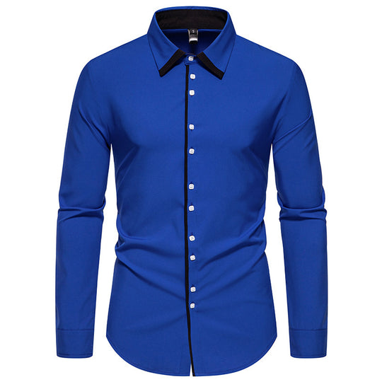 Herren elegantes Langarmhemd mit kontrastierendem Kragen und feinen Knopfdetails EB