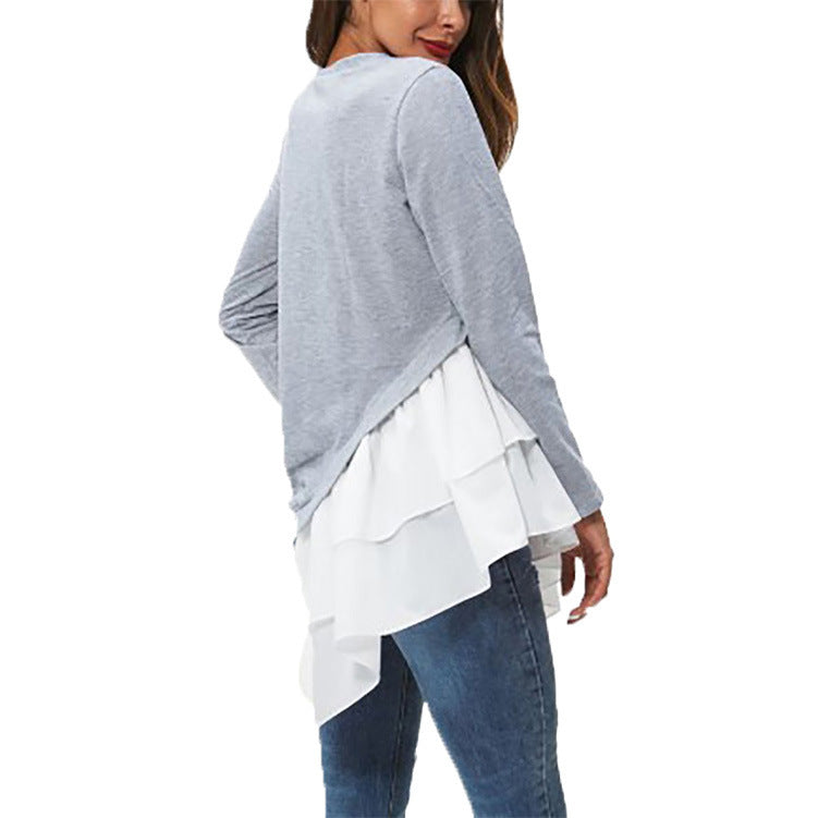 Damen asymmetrisches Sweatshirt mit gefächertem Rüschensaum EB