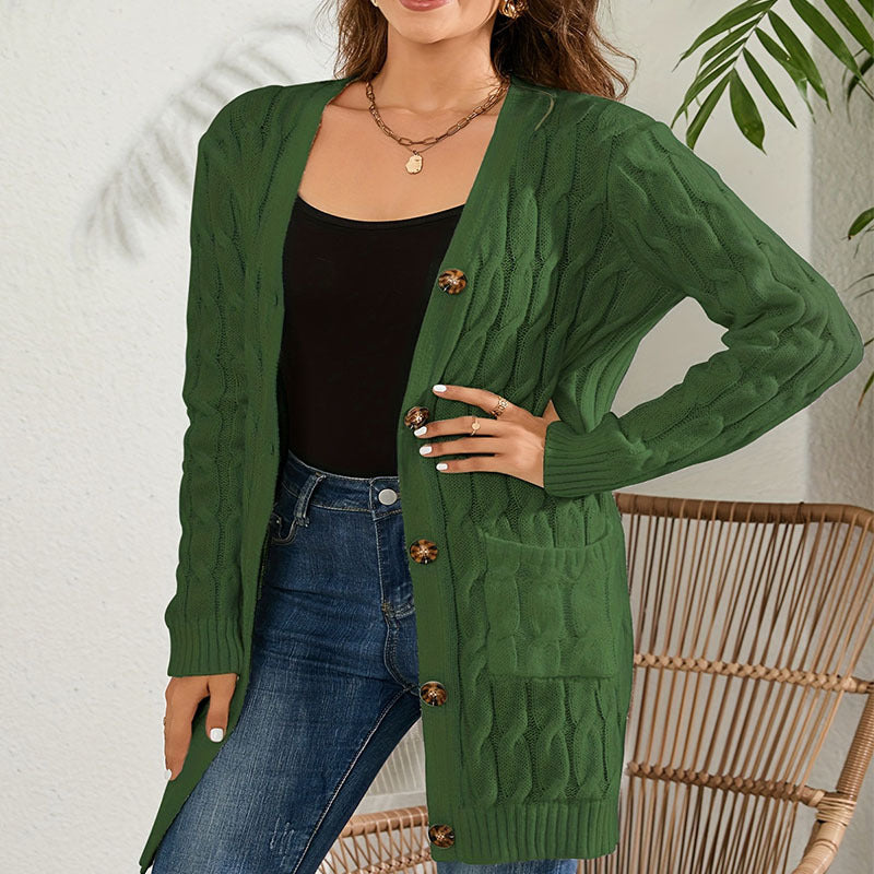 Damen Strickjacke mit dekorativem Zopfmuster und praktischen Taschen EB