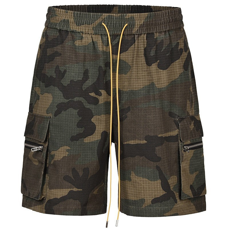 Herren nan Cargo-Shorts im Camouflage-Ripstop mit Elastikbund, Tunnelzug und Reißverschlusstaschen EB