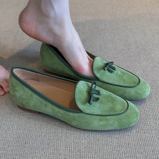 Damen Wildleder Slipper mit dekorativem Schleifendetail EB