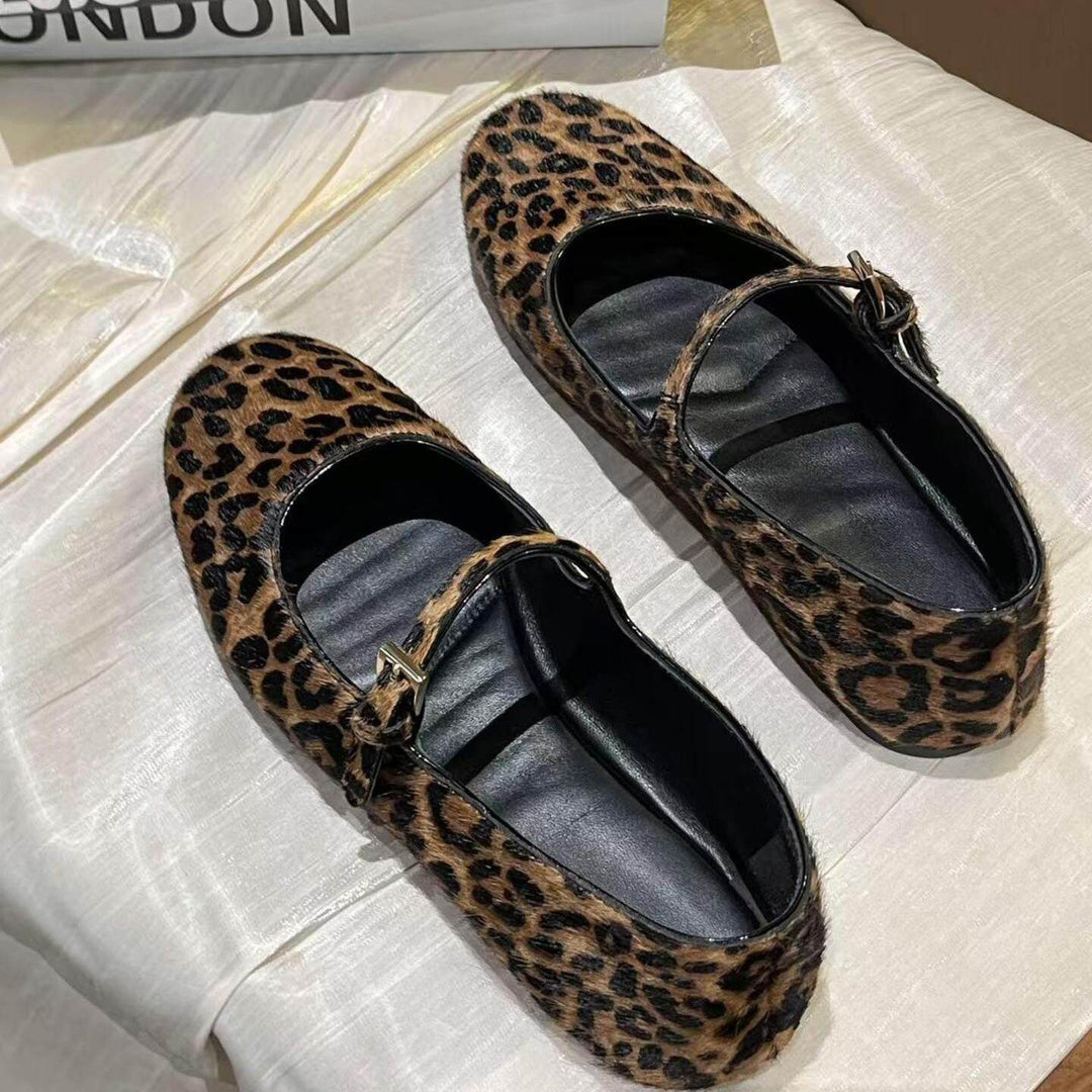 Damen Ballerinas mit elegantem Riemendesign und modischem Leopardenmuster EB