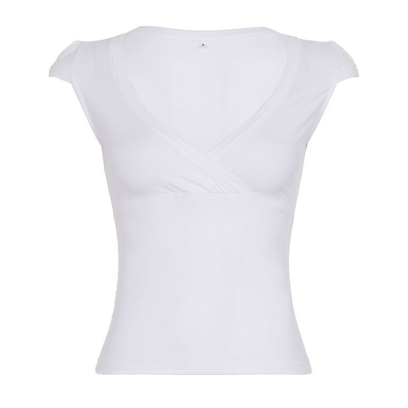 Damen Wickelshirt mit elegantem V-Ausschnitt und figurbetontem Schnitt EB