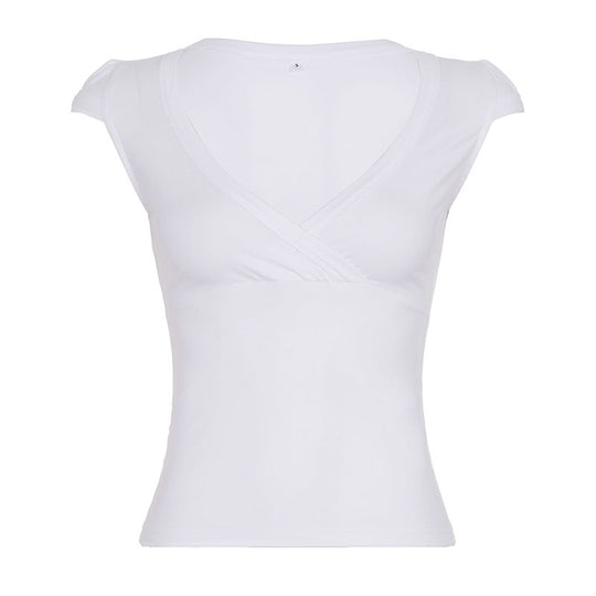Damen Wickelshirt mit elegantem V-Ausschnitt und figurbetontem Schnitt EB
