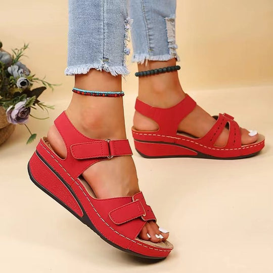 Damen Komfort-Sandalen mit verstellbaren Klett- und Schnallenriemen sowie ergonomischem Fußbett EB