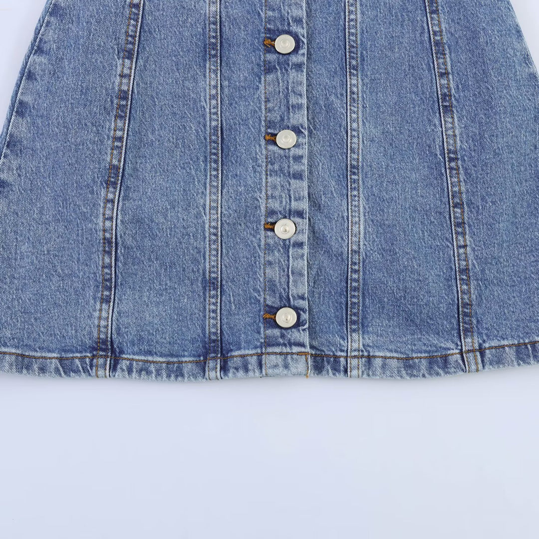 Damen Jeanskleid mit geflochtenem Knoten und durchgehender Knopfleiste EB