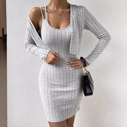 Damen Strickkleid mit geöffnetem Cardigan EB