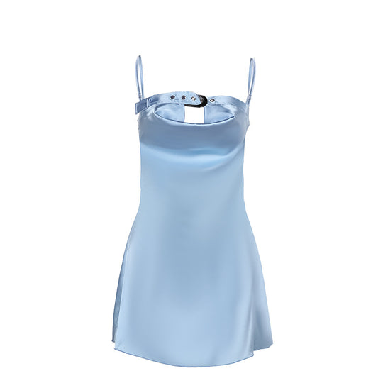 Damen elegantes Satin-Kleid mit verstellbaren Trägern und exklusivem Ausschnitt EB