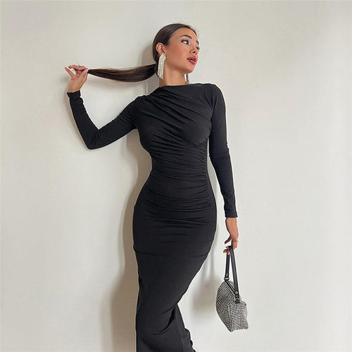 Damen figurbetontes Langarmkleid EB