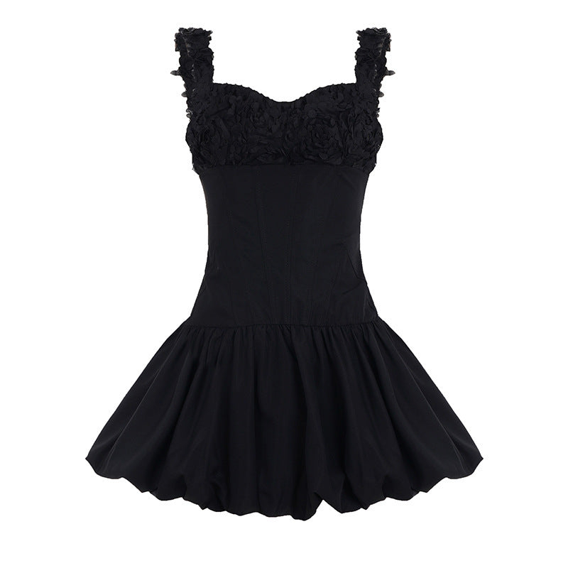 Damen Minikleid mit floralem Spitzenoberteil und voluminösem Rock EB
