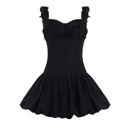 Damen Minikleid mit floralem Spitzenoberteil und voluminösem Rock EB