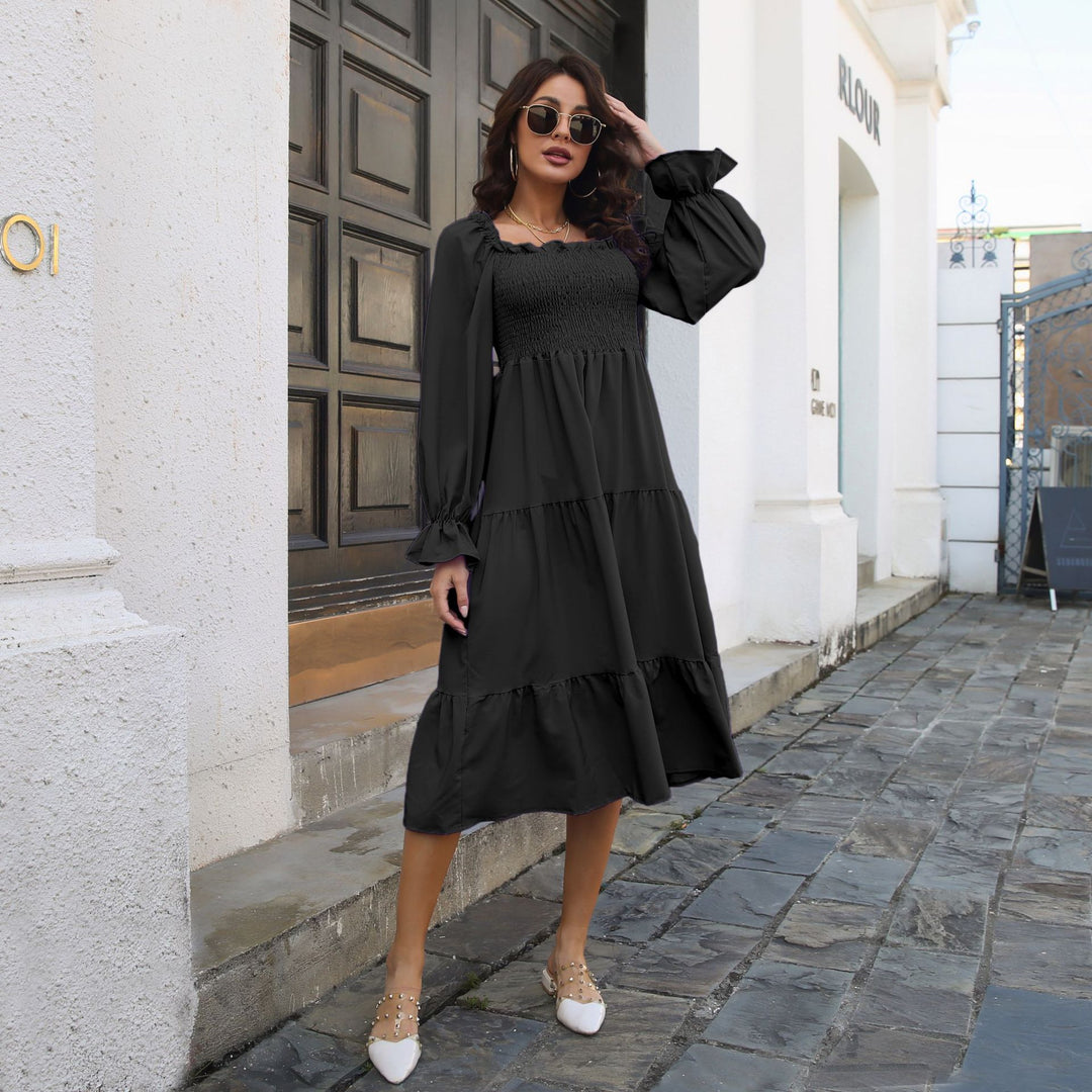 Damen Midi-Kleid mit schulterfreier Rückenpartie und Rüschendetails EB