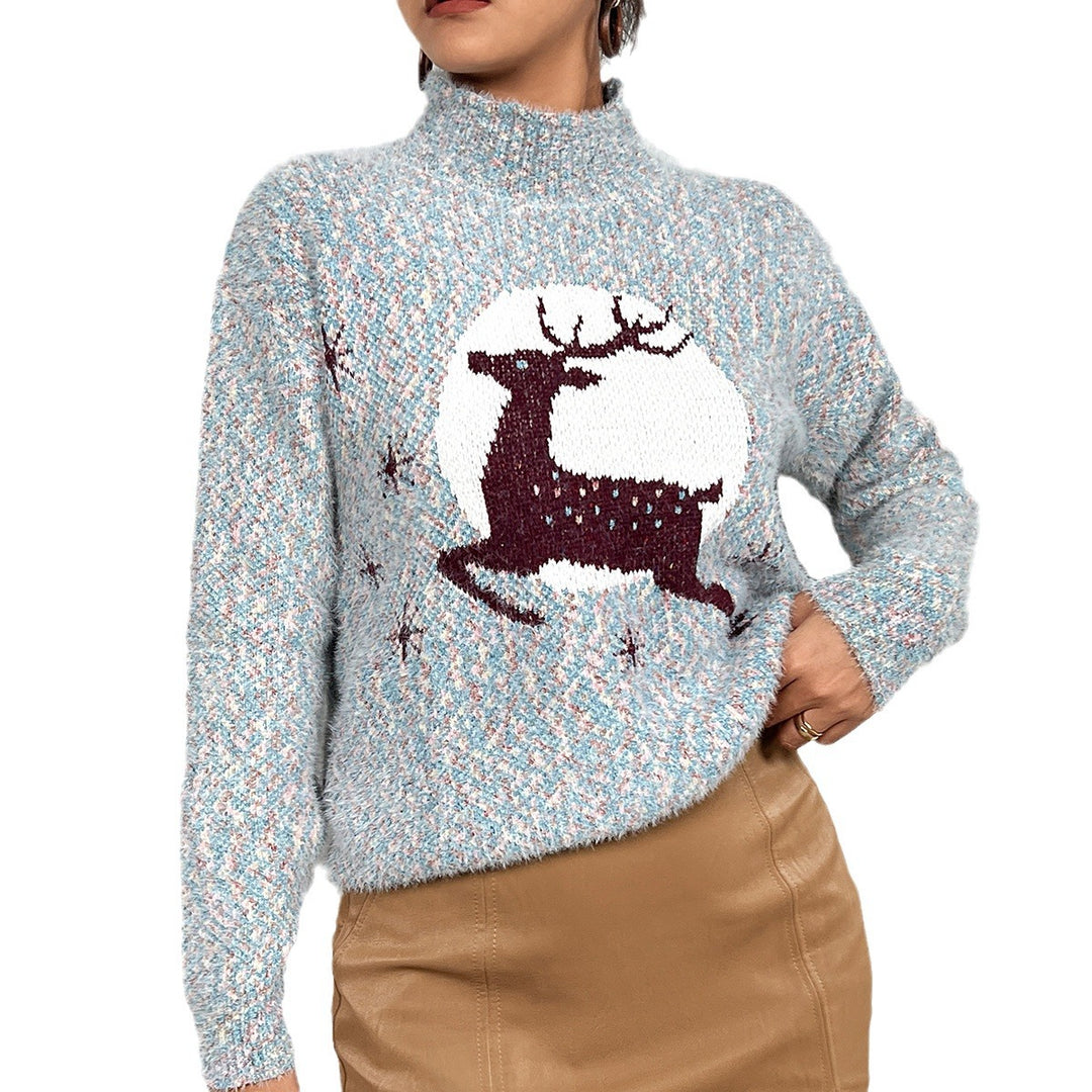 Damen Kuscheliger Rollkragenpullover mit festlichem Rentierdesign EB