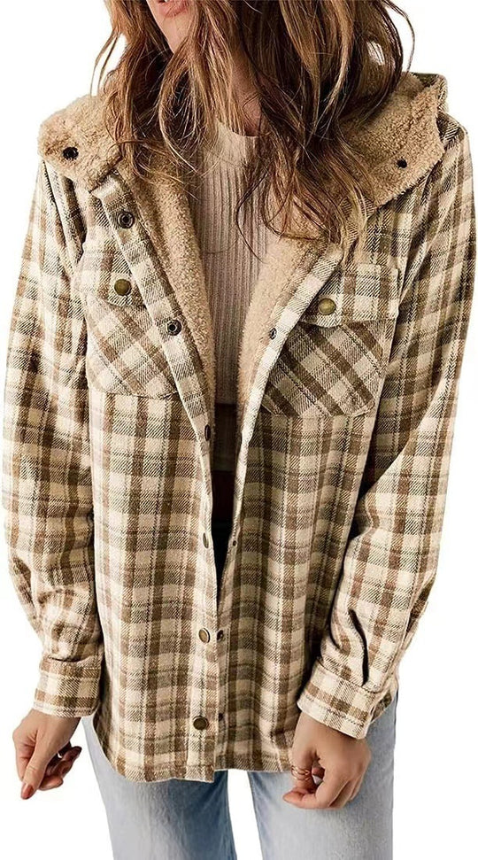Damen Karierter Flanell-Jacke mit kuscheligem Innenfutter EB