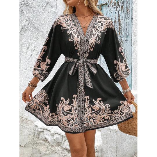 Damen Besticktes A-Linien Mini Kleid EB