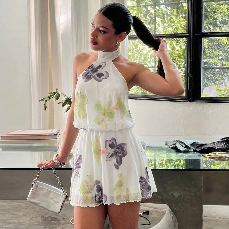 Damen Ärmelloses Blütenmuster Kleid EB
