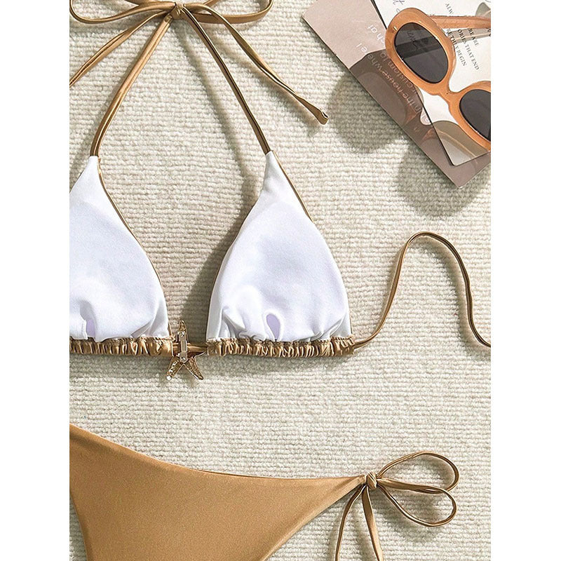 Damen Triangel-Bikini mit verstellbarem Halter und modischen Schnürdetails EB