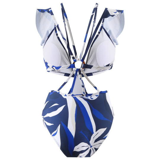 Damen Badeanzug mit elegantem Wickeldesign und voluminösen Rüschendetails EB