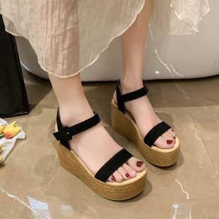 Damen-Plateau-Sandalen mit elegantem Riemchendesign und komfortabler Korksohle EB