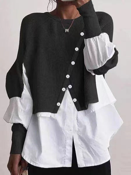 Damen modische Strickjacke mit geknöpften Details und Blusenüberwurf EB