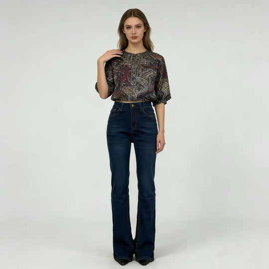 Damen hoch taillierte Bootcut Jeans im eleganten Design EB
