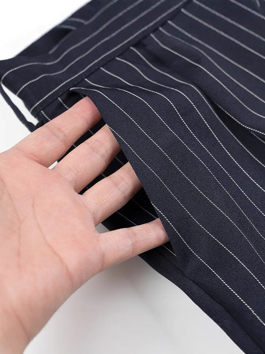 Damen weite Hochbund-Hose mit eleganten Streifen EB