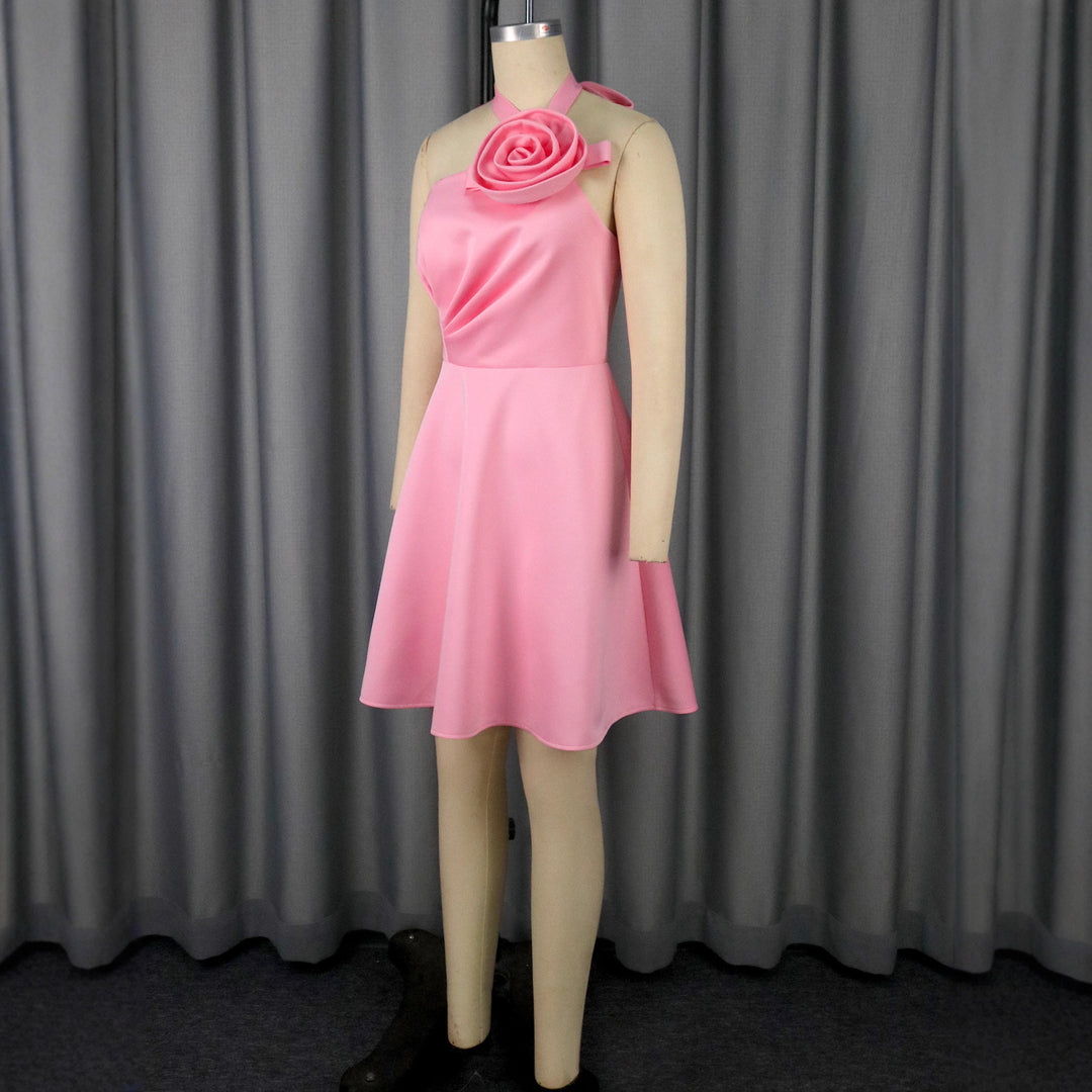 Damen elegantes Midikleid mit floraler Applikation und asymmetrischem Bund EB