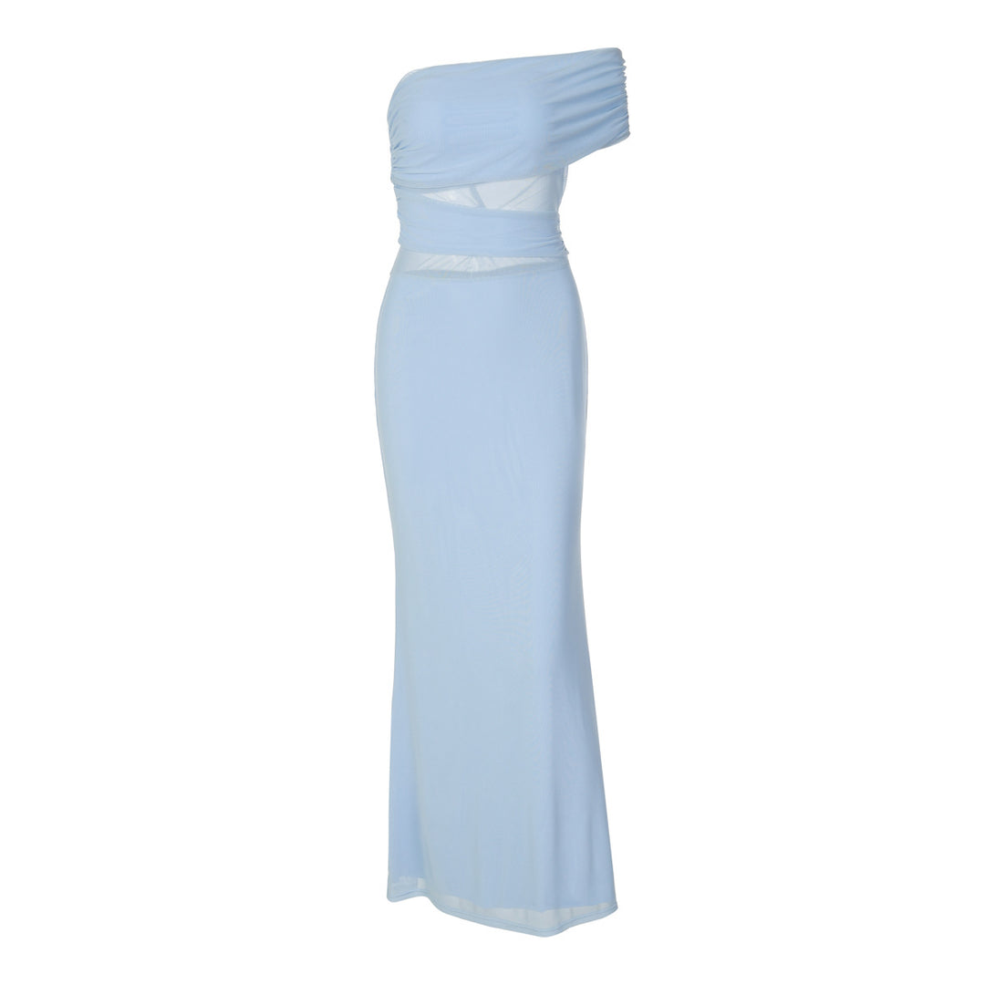 Damen Elegantes Maxikleid mit asymmetrischem Oberteil und Raffungen EB