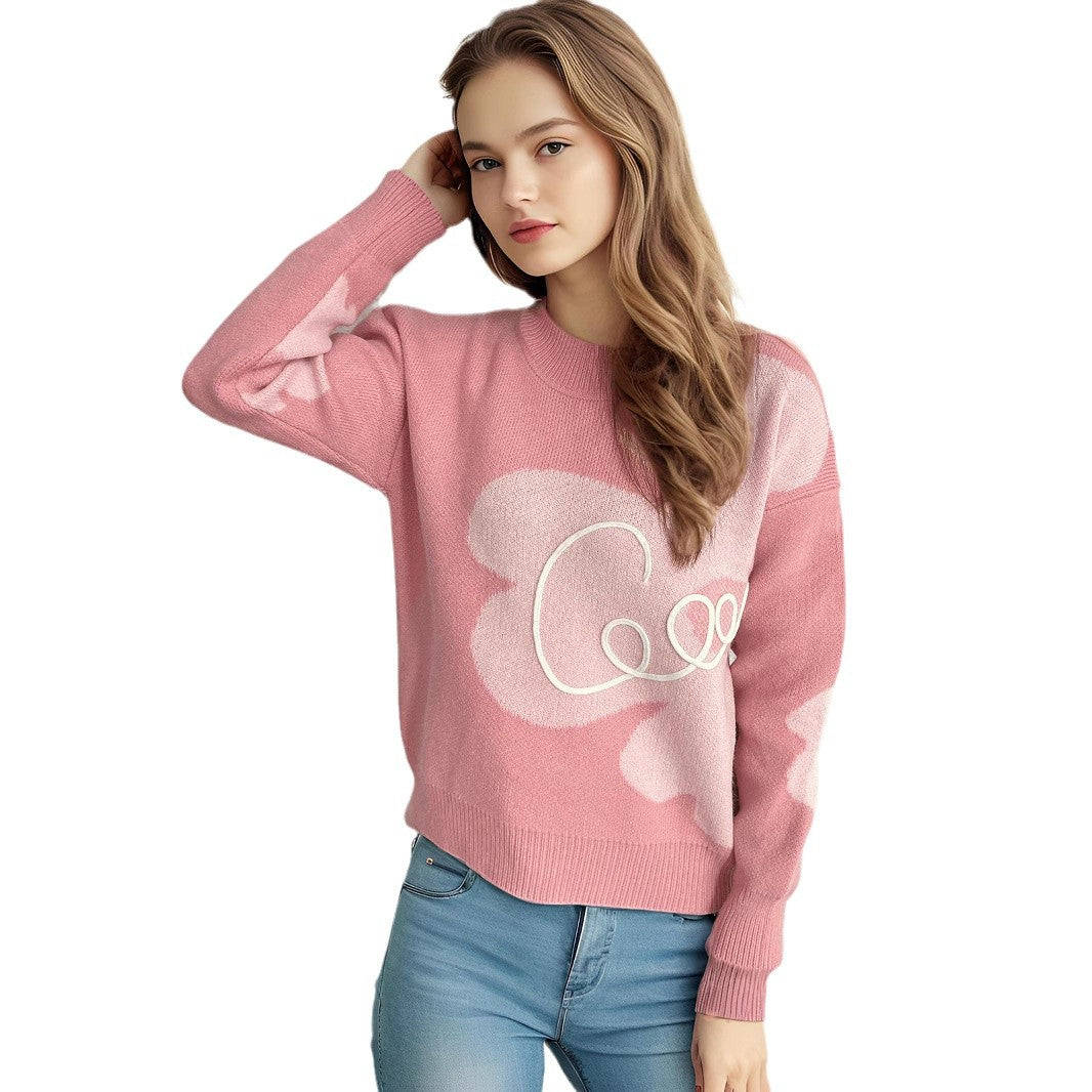 Damen gemütlicher Pullover mit kreativem Schriftzug und modernem Design EB