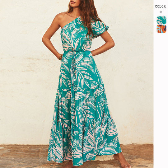 Damen Maxikleid mit raffiniertem One-Shoulder-Design und voluminösem Saum EB