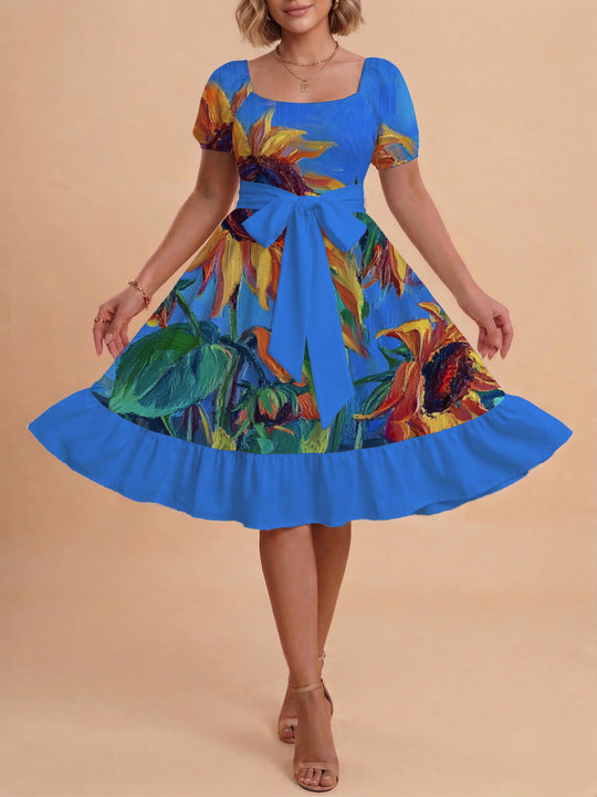Damen schickes Glitzerkleid mit tailliertem Schnitt und Rüschensaum EB