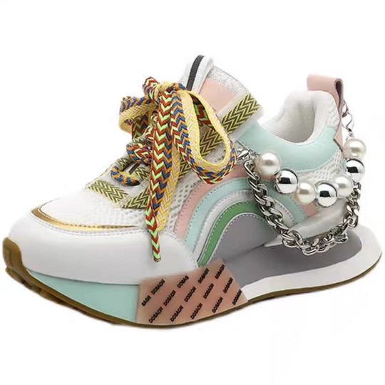 Damen Sportliche Sneakers mit modischem Ketten- und Perlenschmuck EB