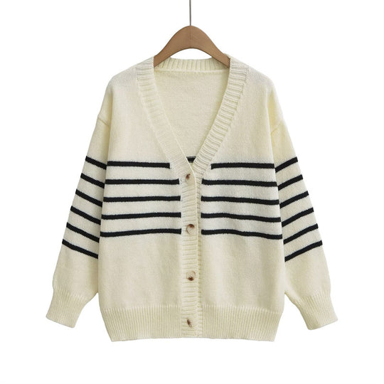 Damen Strickjacke mit Streifenmuster und sanfter Textur EB
