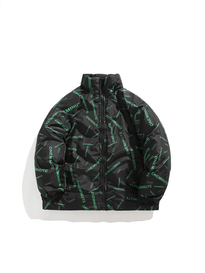 Herren Modische Steppjacke mit hohem Kragen und einzigartigem Schriftzug EB