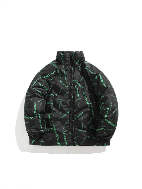 Herren Modische Steppjacke mit hohem Kragen und einzigartigem Schriftzug EB
